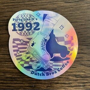 Dutch Bros Holographic Roller Skate Sticker - Blue, Purple, Pink, Yellow